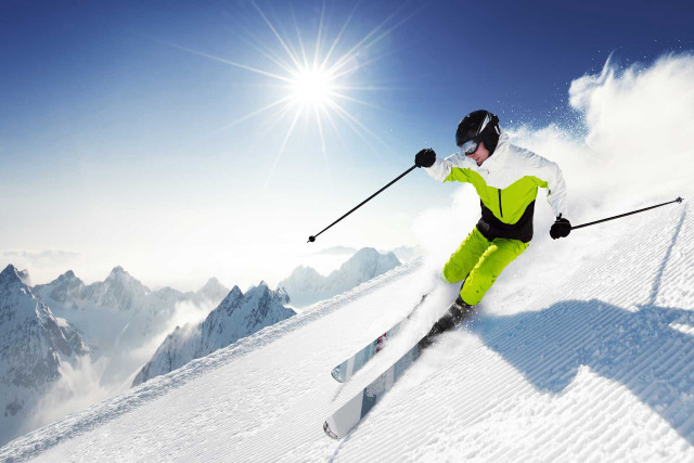 Skiing snowy mountain sunshine yellow free wallpaper - medium preview image