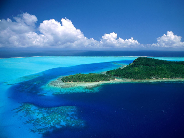 Island ocean plane flying clouds free wallpaper - medium preview image