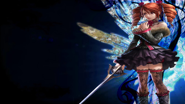 Woman sword blue background butterfly free wallpaper - medium preview image