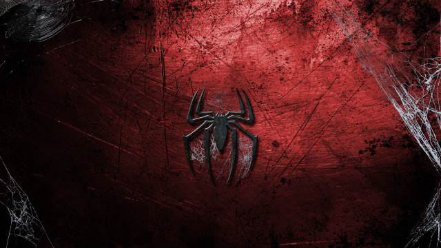 Spiderman logo red background spiderwebs free wallpaper - medium preview image