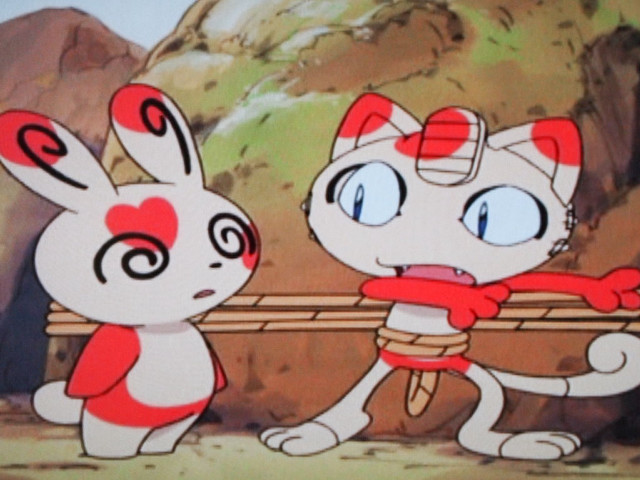 Cartoon rabbits holding stick mountain free wallpaper - medium preview image