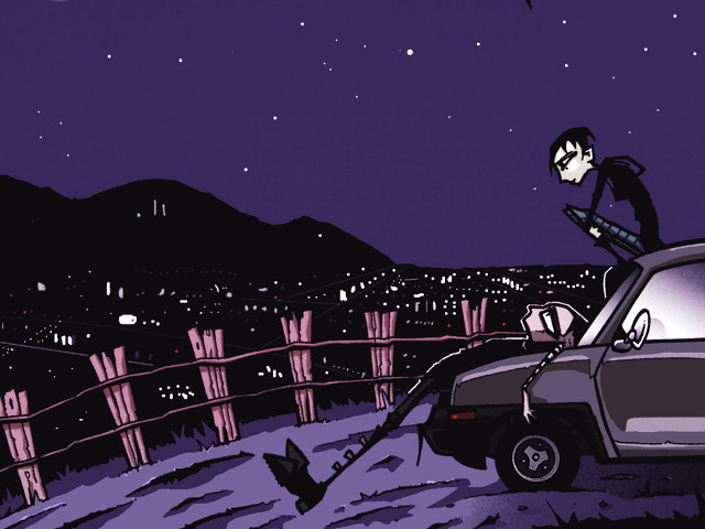 Car parked snowy hill man free wallpaper - medium preview image
