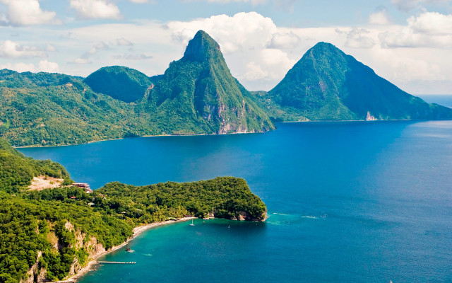 Large body water mountains trees free wallpaper - medium preview image