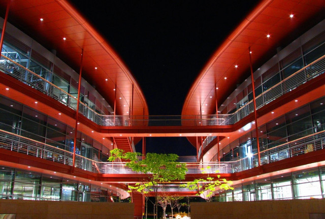 Building tree night lights outside free wallpaper - medium preview image