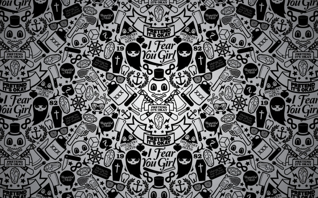Black white skulls cats gothic free wallpaper - medium preview image