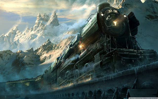 Train mountain night lights traveling free wallpaper - medium preview image