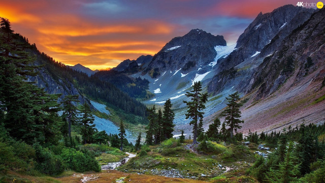Mountain range river sunset red #2 free wallpaper for desktop - medium preview image