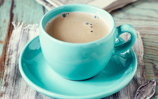 Coffee cup saucer spoon napkin free wallpaper - medium preview image