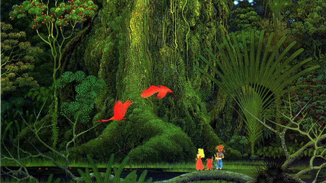Couple forest red fish waterfall free wallpaper - medium preview image