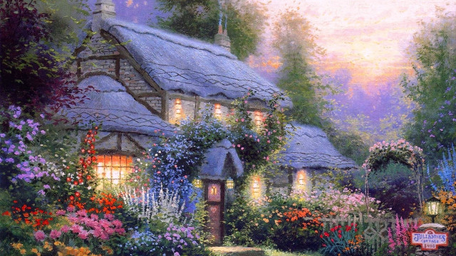 Cottage pathway flowers welcome sign free wallpaper - medium preview image