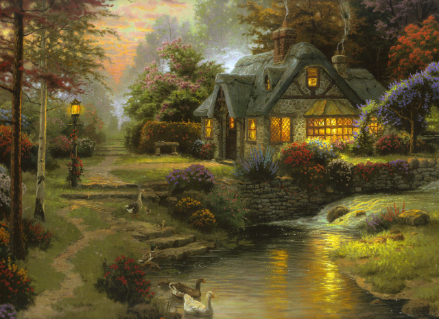 House stream swans light painting free wallpaper - medium preview image