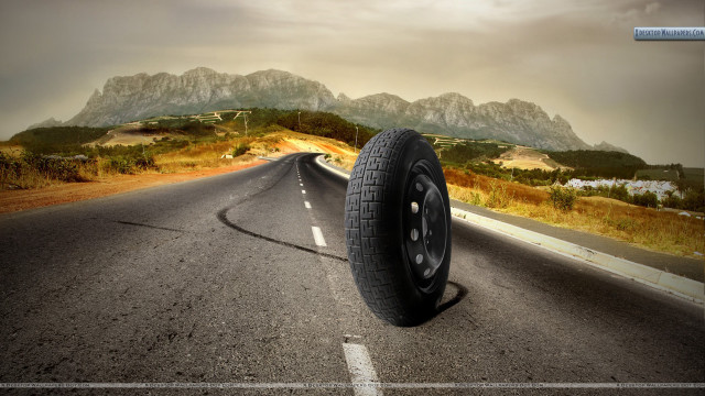 Tire side road mountains cloudy free wallpaper - medium preview image