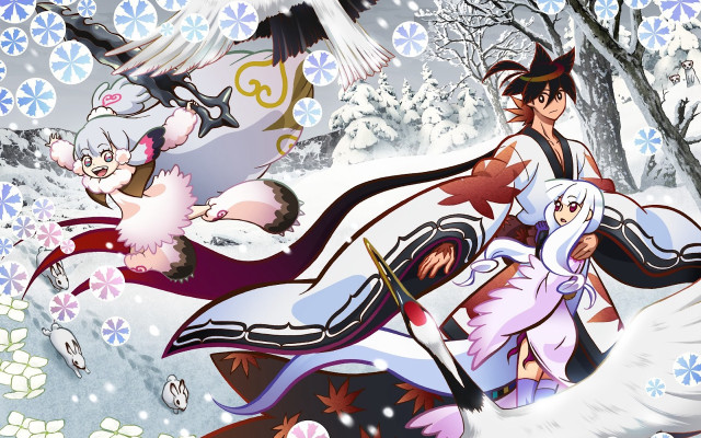 Anime snowy scene birds flying free wallpaper - medium preview image