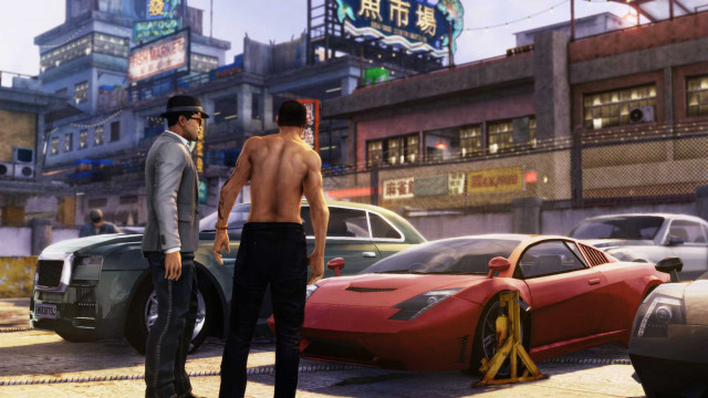 Men standing car city neon free wallpaper - medium preview image
