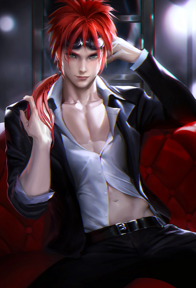 Red haired man sitting on free wallpaper - medium preview image