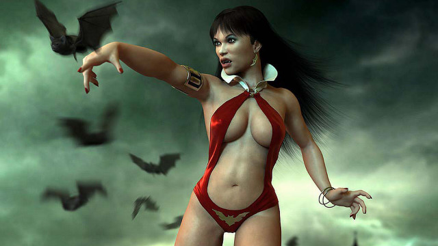Woman red bodysuit bats flying free wallpaper - medium preview image