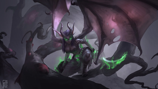 Demonic creature green eyes horns free wallpaper - medium preview image