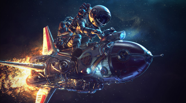 Man motorcycle space rocket fireball free wallpaper - medium preview image