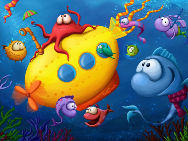 Fish group swimming yellow object free wallpaper - medium preview image