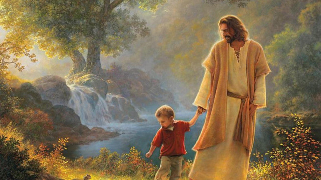 Jesus child forest waterfall man free wallpaper - medium preview image