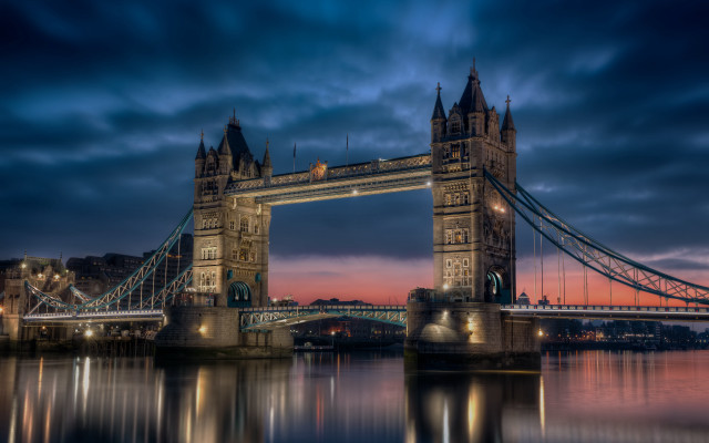 Bridge water sky clouds sunset free wallpaper - medium preview image