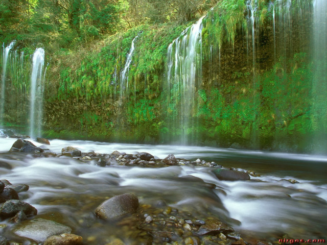 Waterfall rocks green plants stream free wallpaper - medium preview image