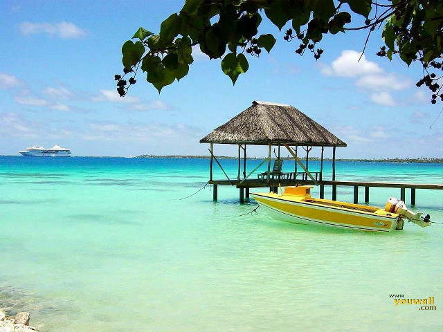 Boat docked pier tropical island free wallpaper - medium preview image