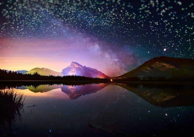 Mountain lake stars night reflection free wallpaper - medium preview image