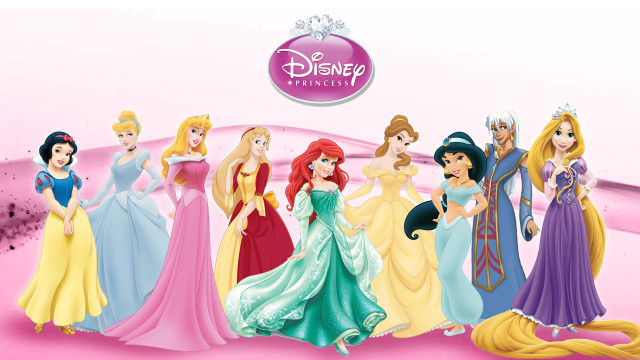 Princesses row pink background white free wallpaper - medium preview image