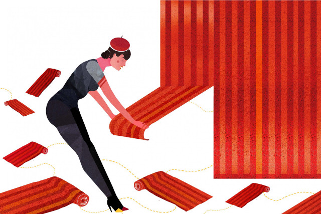Woman wrapping red rug yarn free wallpaper - medium preview image