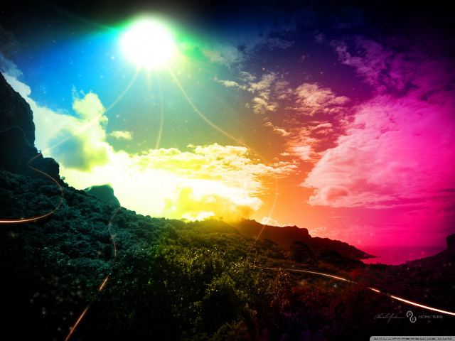 Colorful sky rainbow sun mountain free wallpaper - medium preview image