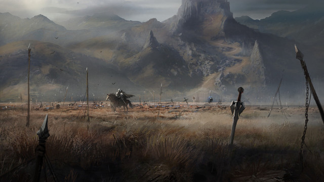 Man horse field mountains cloudy free wallpaper - medium preview image