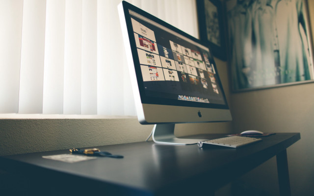 Computer monitor desk window curtains free wallpaper - medium preview image