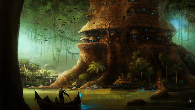 Tree house forest boat water free wallpaper - medium preview image
