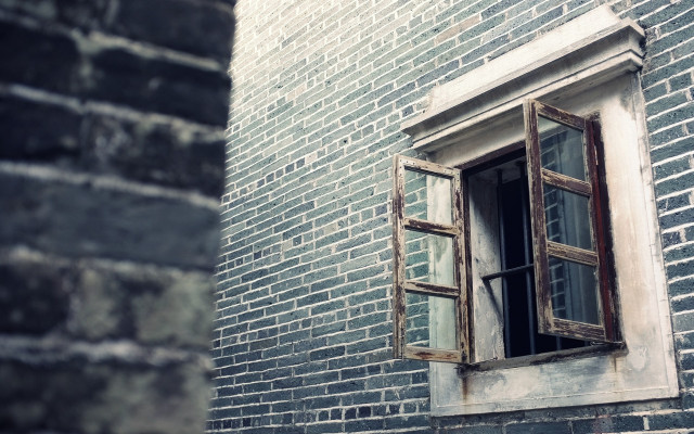 Window curtain brick wall architecture free wallpaper - medium preview image