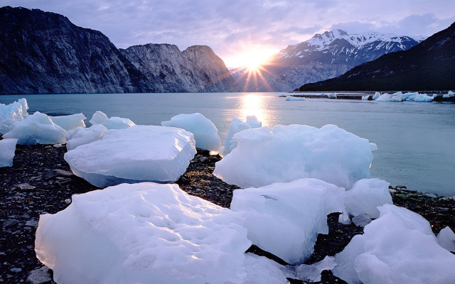 Ice blocks beach lake mountains #2 free wallpaper - medium preview image