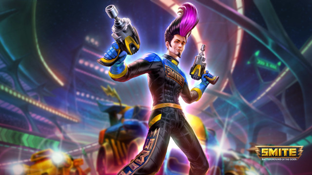 Futuristic gunman neon city concept free wallpaper - medium preview image