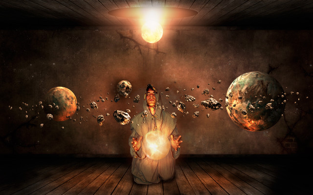 Man sitting room light planets free wallpaper - medium preview image