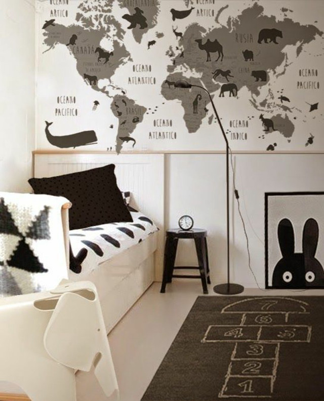 Bedroom world map black white free wallpaper - medium preview image