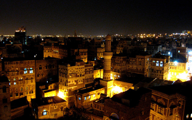 City night buildings lit lights free wallpaper - medium preview image