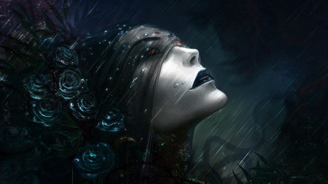Woman rain eyes closed head free wallpaper - medium preview image