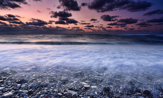 Beach wave sunset clouds sky free wallpaper - medium preview image