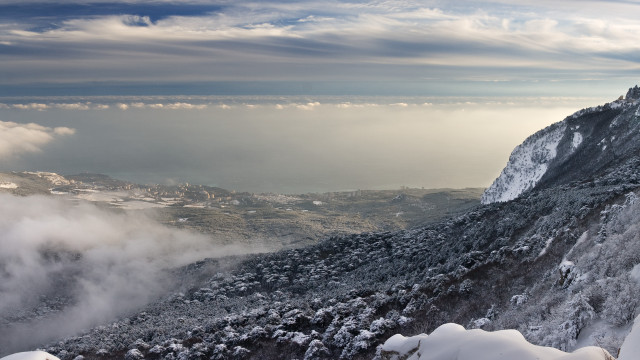 Snowy mountain clouds valley view free wallpaper - medium preview image