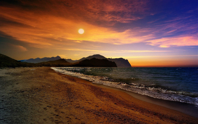 Beach sunset mountain blue sky free wallpaper - medium preview image