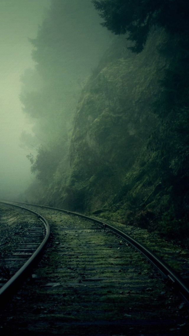 Train track foggy mountain trees free wallpaper - medium preview image