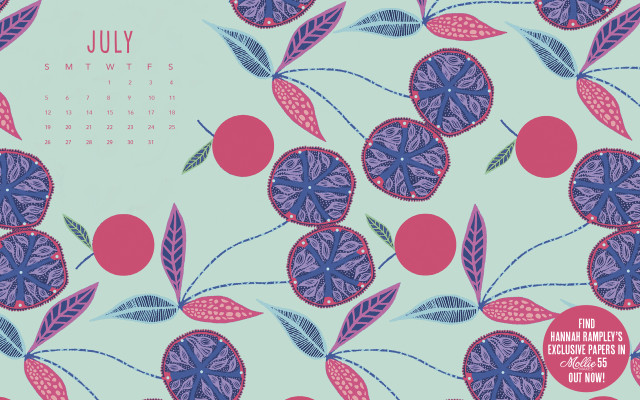 July calendar floral blue pink free wallpaper - medium preview image