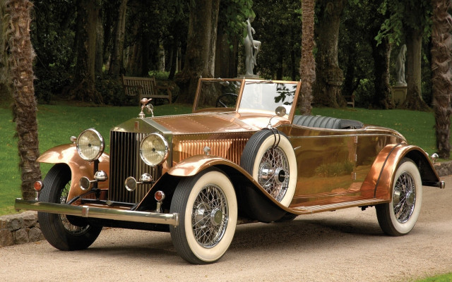 Gold car parked road trees free wallpaper - medium preview image