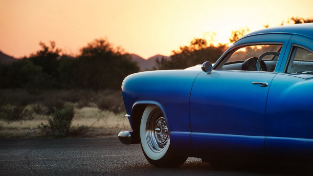 Blue car parked sunset dawn free wallpaper - medium preview image