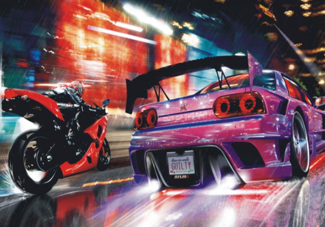 Car motorcycle city night lights free wallpaper - medium preview image