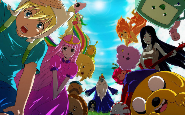 Cartoon characters group field sky free wallpaper - medium preview image
